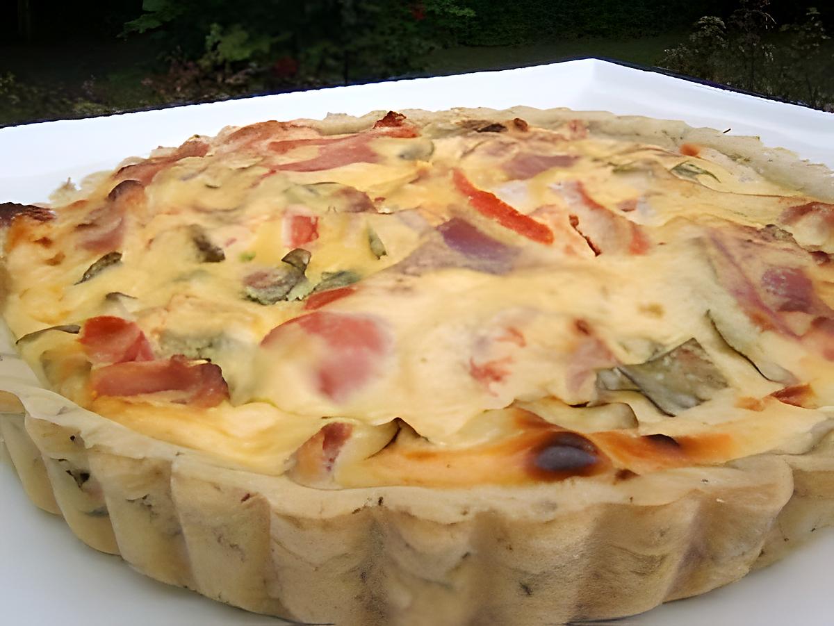 recette Tarte salée à la ricotta et jambon sec d'auvergne sur une pate brisée à l'origan