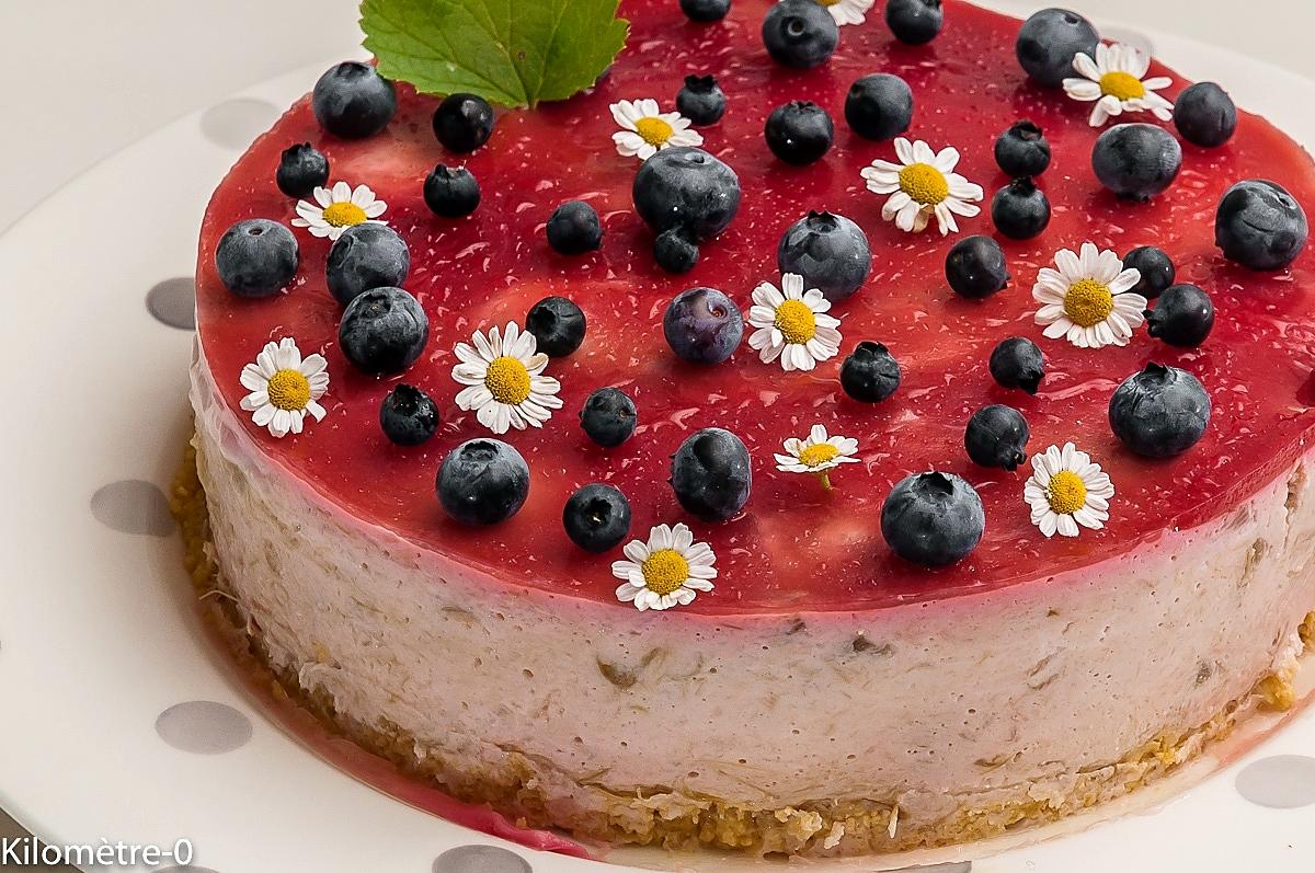 recette Cheesecake à la rhubarbe et aux framboises