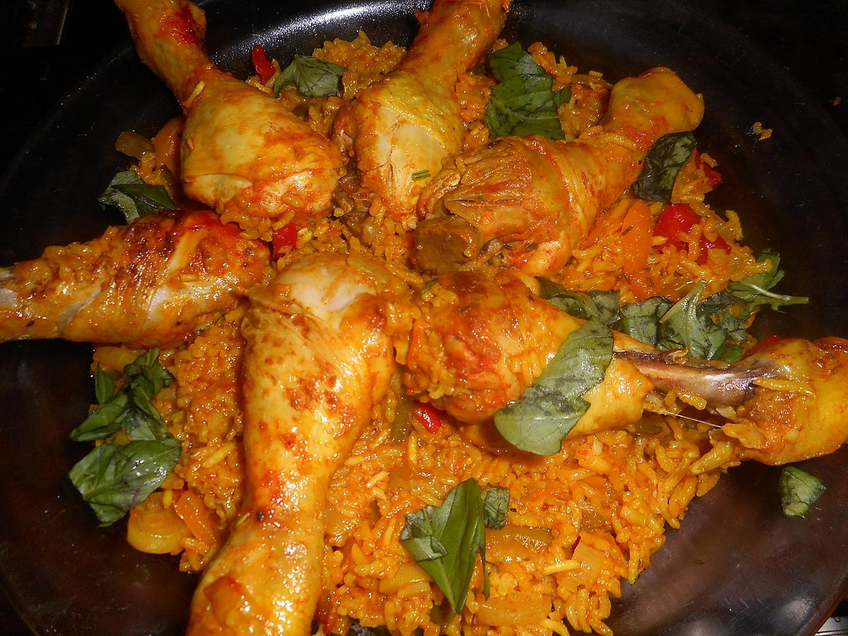 recette Pilons de poulet riz pilaf aux poivrons