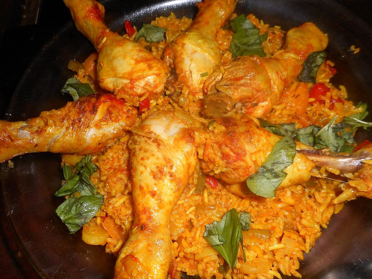 recette Pilons de poulet riz pilaf aux poivrons