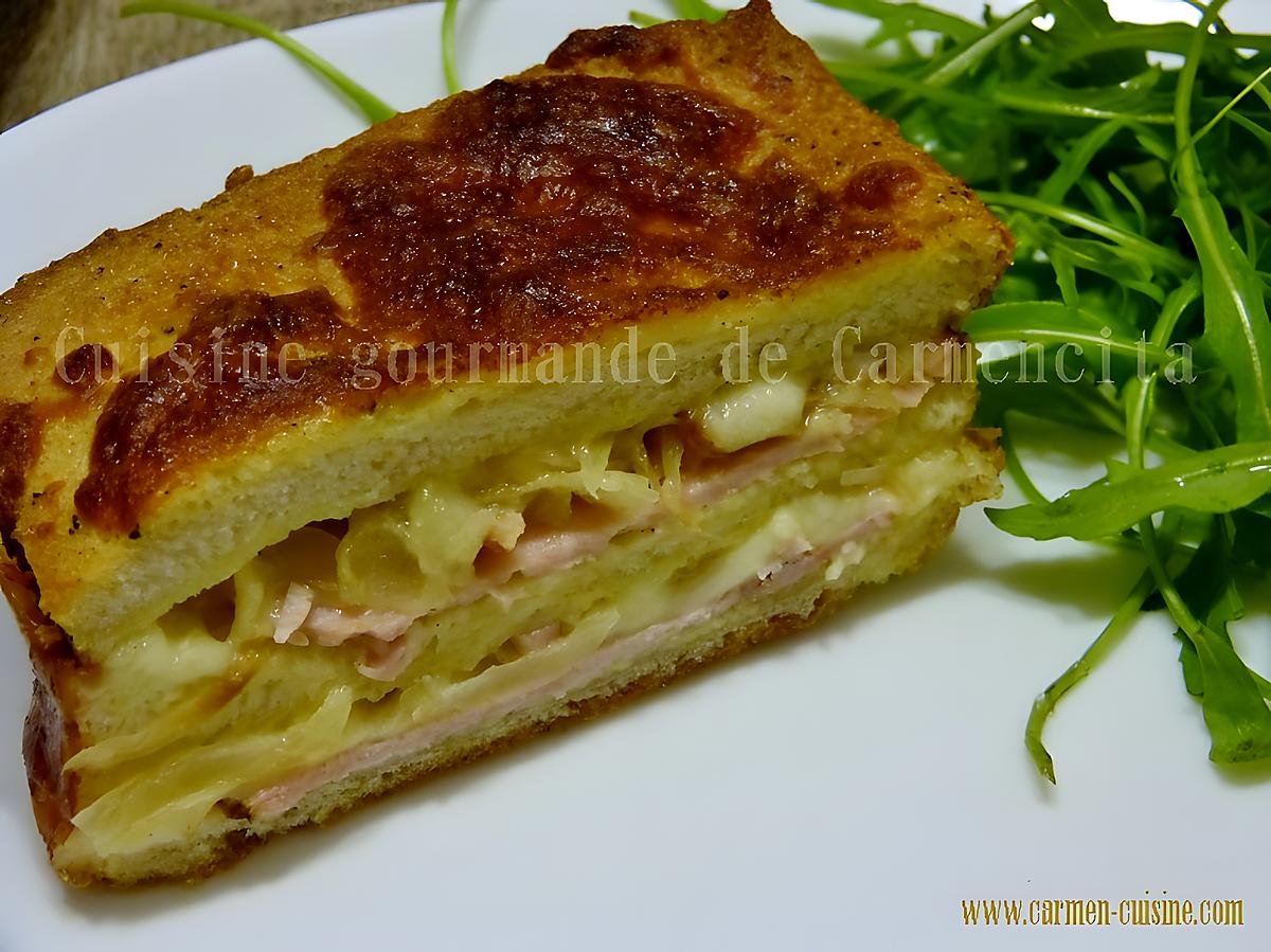 recette Croque cake au bacon tranches de rôti de porc à la mozzarella