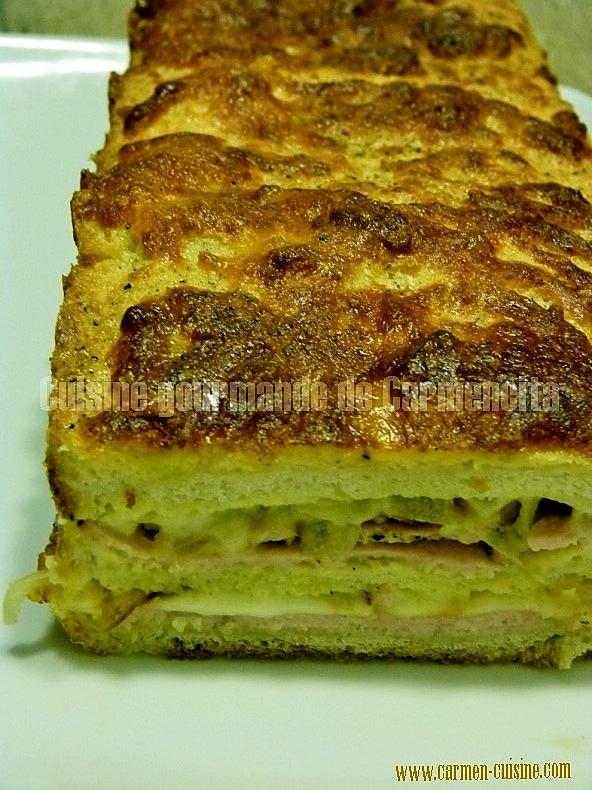 recette Croque cake au bacon tranches de rôti de porc à la mozzarella