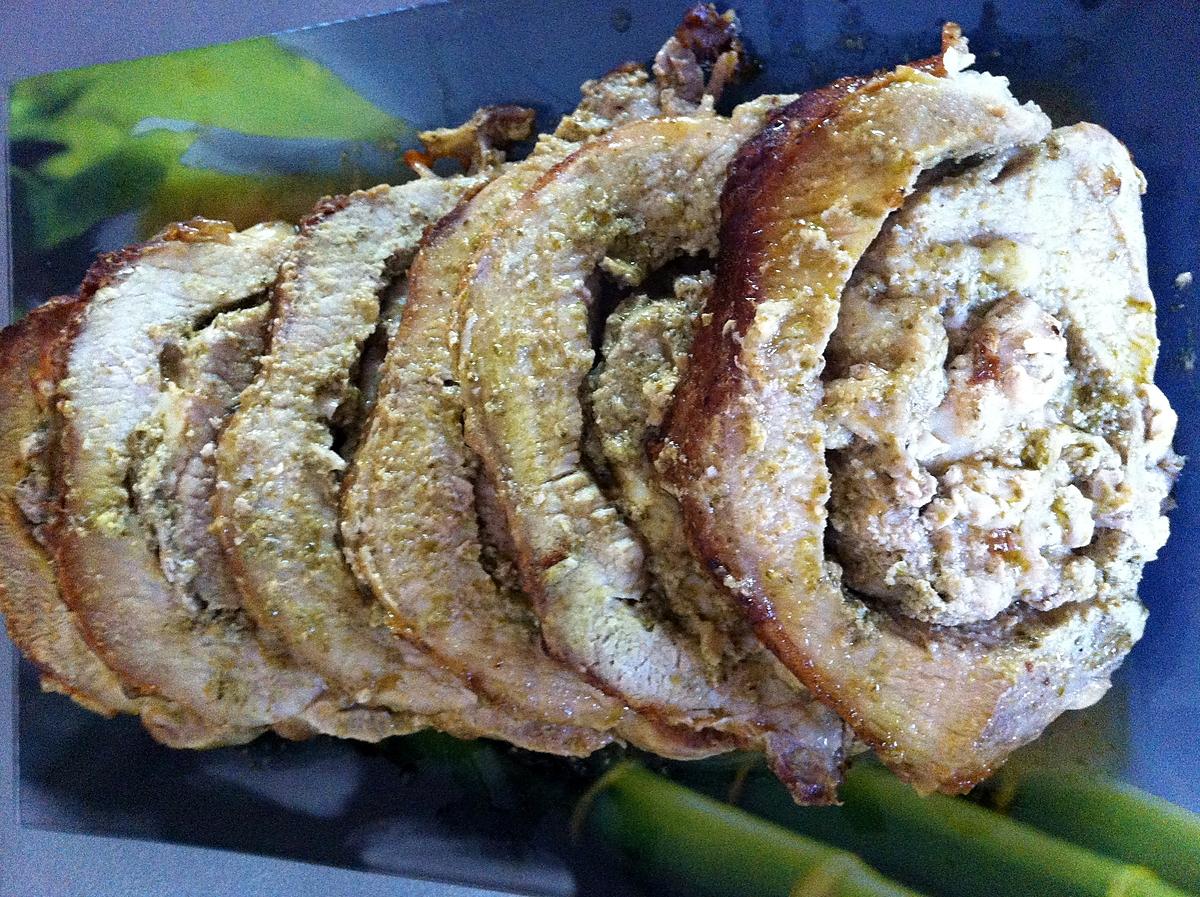 recette Rôti de porc roulé au pesto et mozzarella