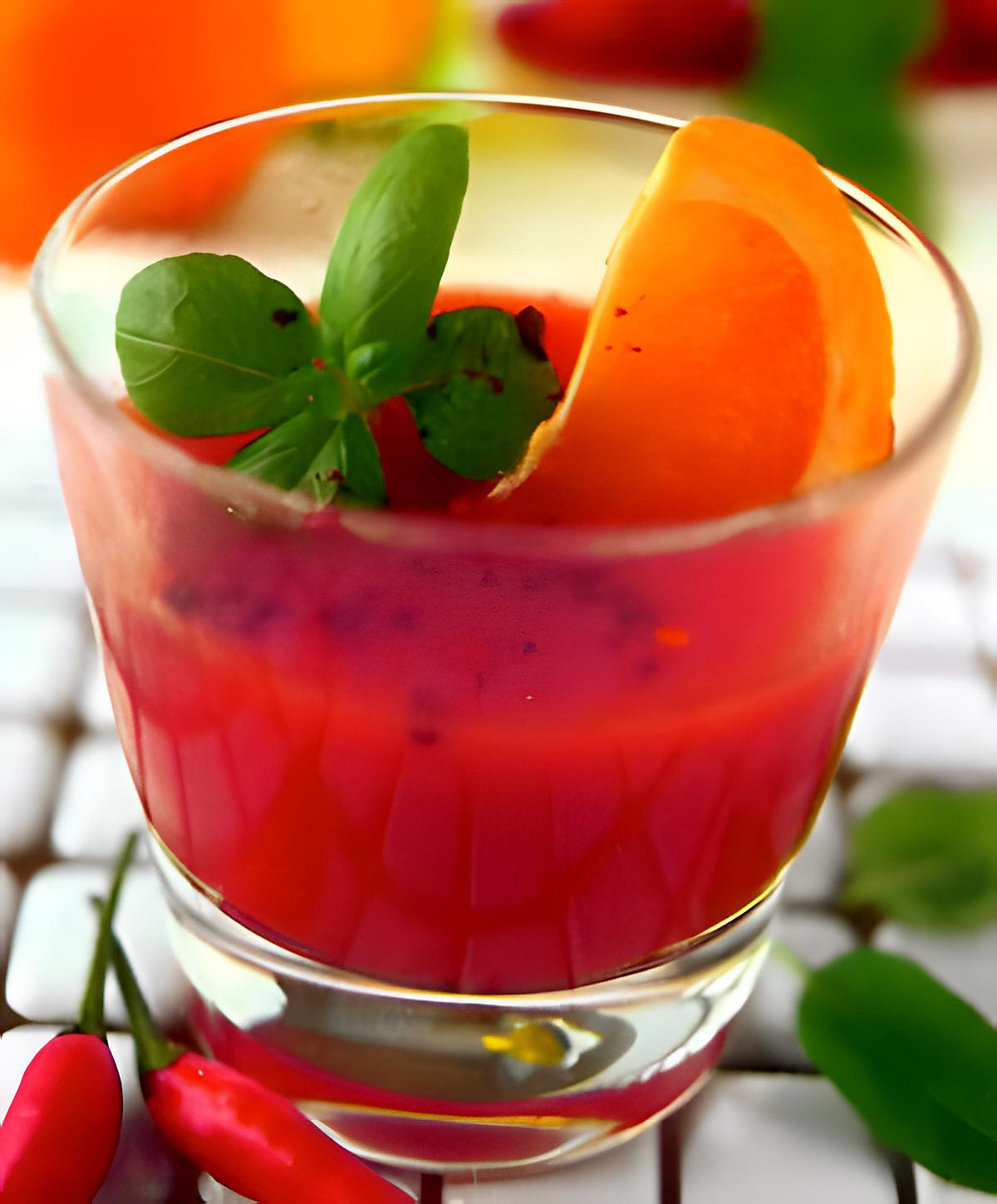 recette Jus de tomate, orange, piment et basilic