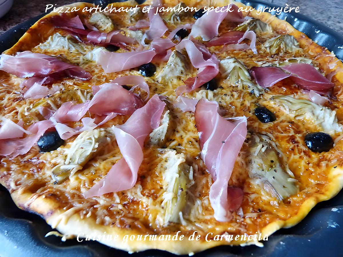 recette Pizza artichaut et jambon speck à l'emmental