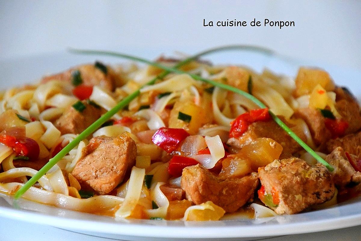 recette Sauté de porc aux radis accompagné de nouilles de riz