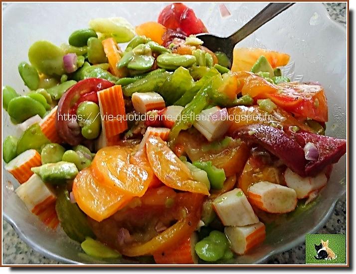 recette Salade de fèves, tomates colorées et bâtons de surimi