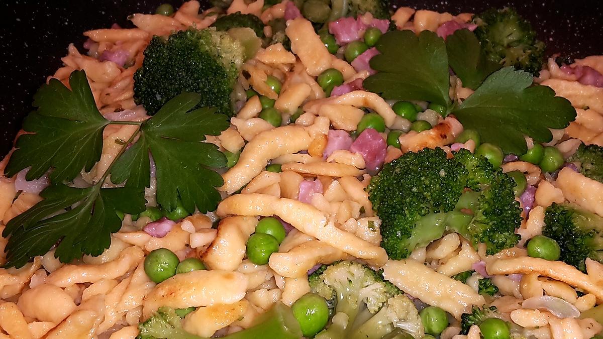 recette spaetzle aux lardons brocolis et petits pois