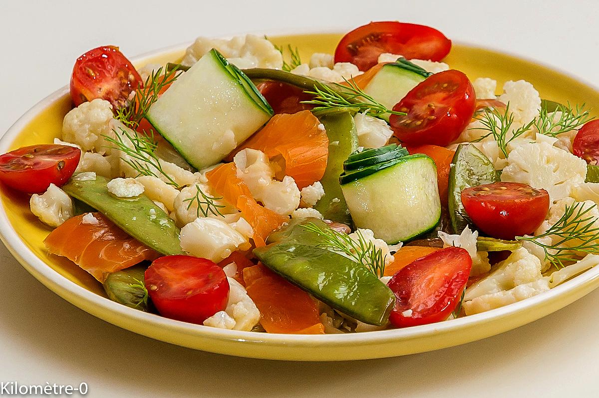 recette Salade de chou fleur, truite, concombre, tomate et aneth