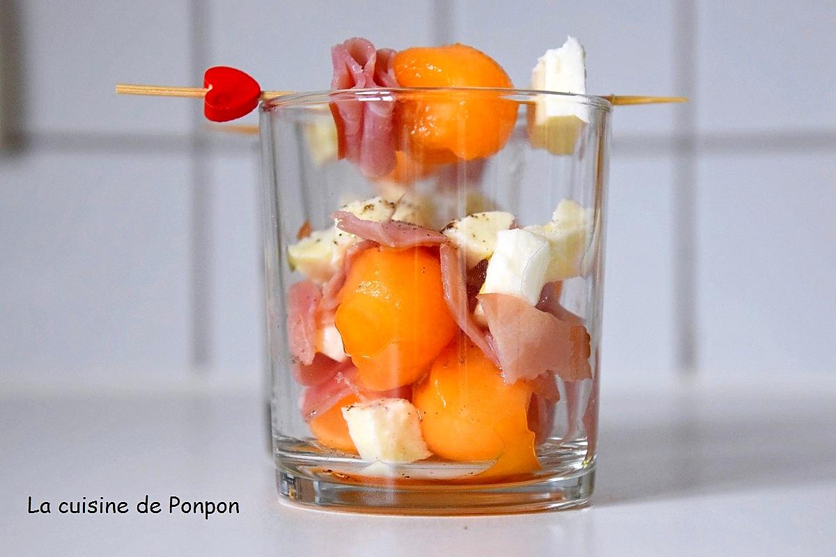 recette Verrine de billes de melon, mozzarella et jambon