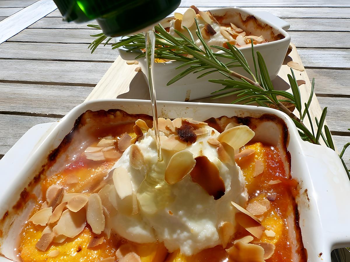 recette Ricotta rôtie au four et ses fruits jaunes au romarin