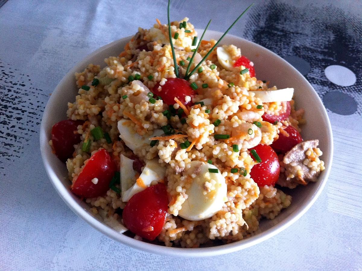 recette Salade de perles de blés, crevettes et thon