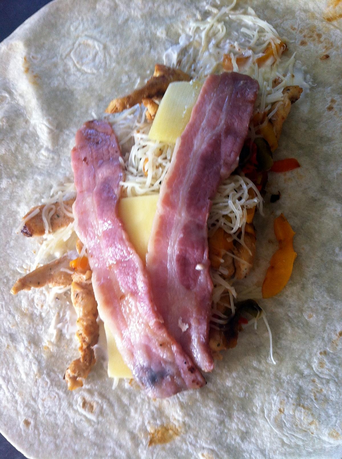 recette Tacos au poulet, monterey jack et bacon grillé