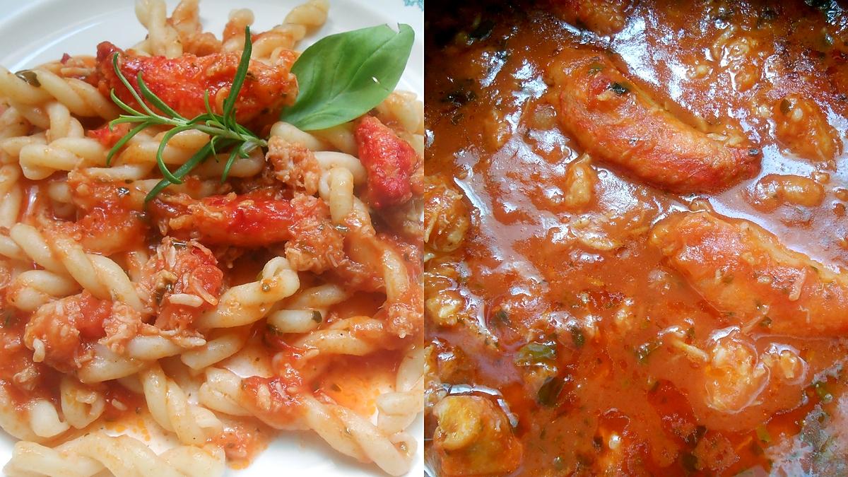 recette FUSILONNI SAUCE TOMATE AU CRABE