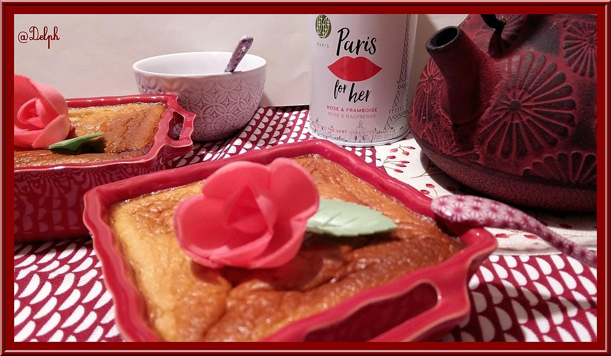 recette Clafouthé aux framboises, parfumé à la Rose et au Litchi