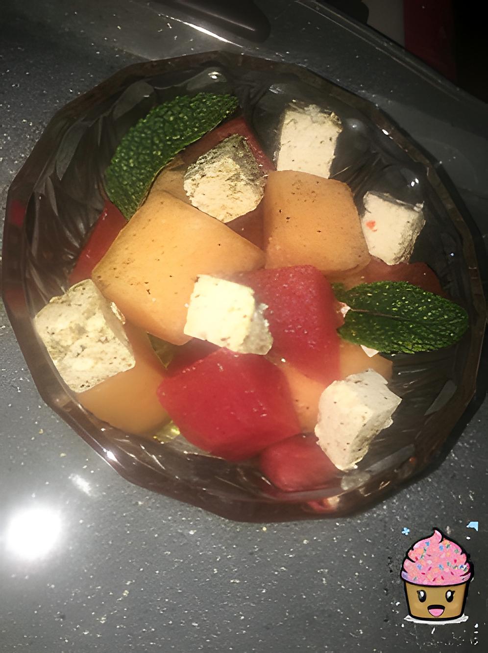 recette SALADE MELON, PASTÈQUE, FETA.