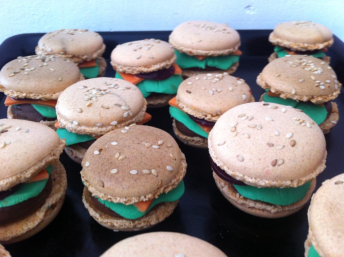 recette Macarons "burger" chocolat-framboise