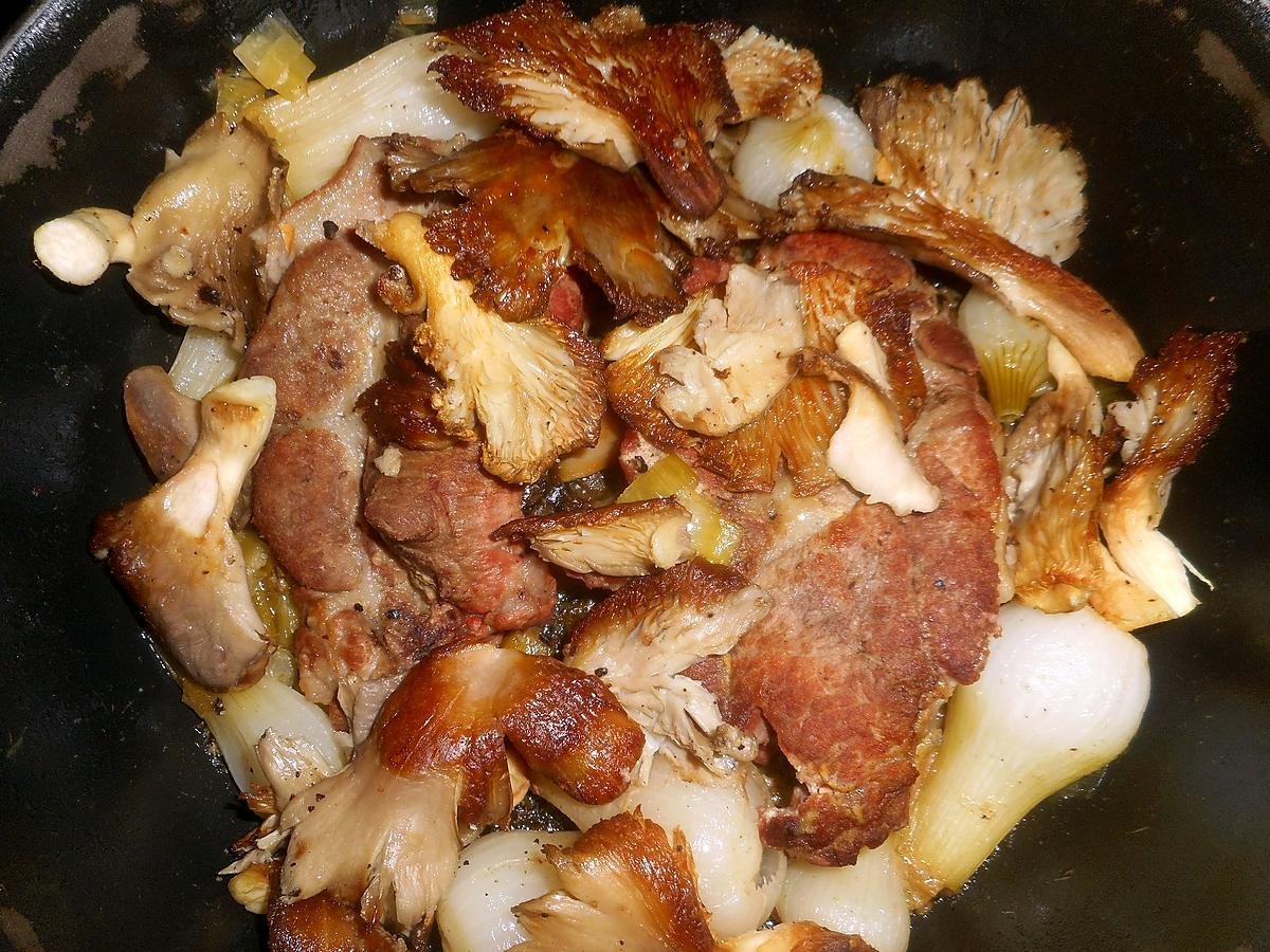 recette Pavé de porc aux oignons nouveaux et pleurotes