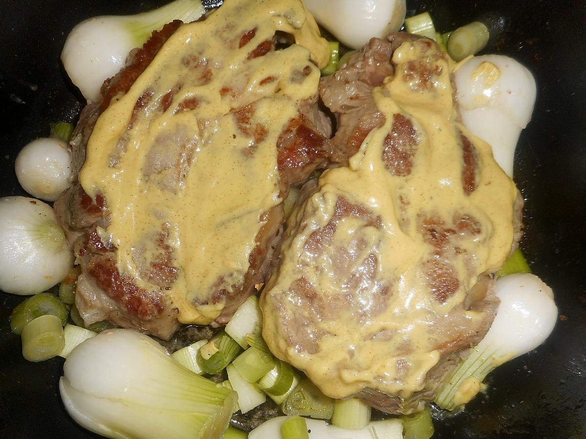 recette Pavé de porc aux oignons nouveaux et pleurotes