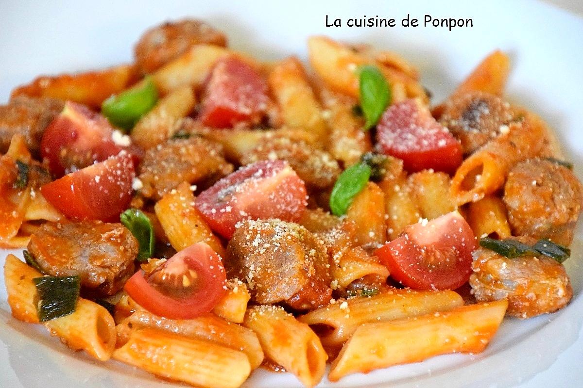 recette Saucisse et penne sauce tomate