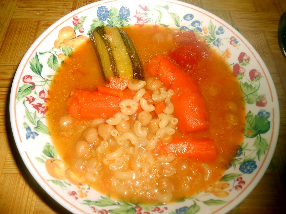 recette SOUPE D'UN SOIR (bouillon et legumes de couscous)