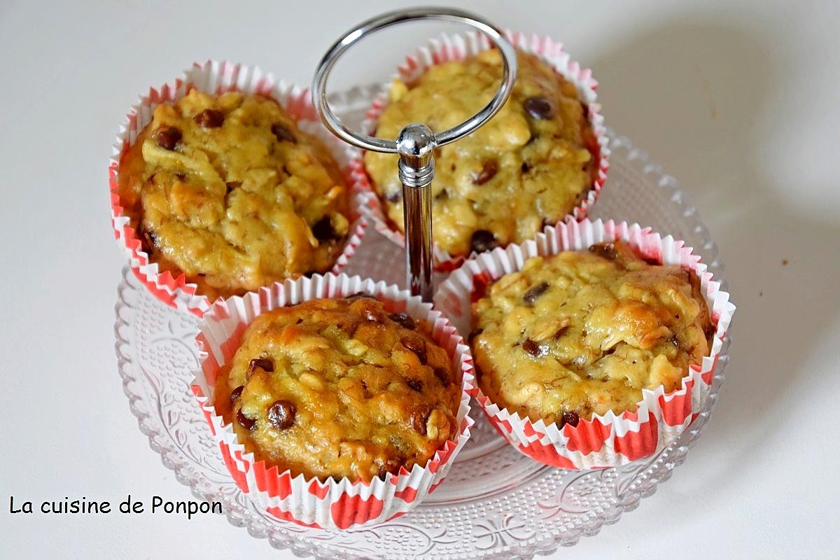 recette Muffin aux flocons d'avoine, banane, pomme et pépites de chocolat