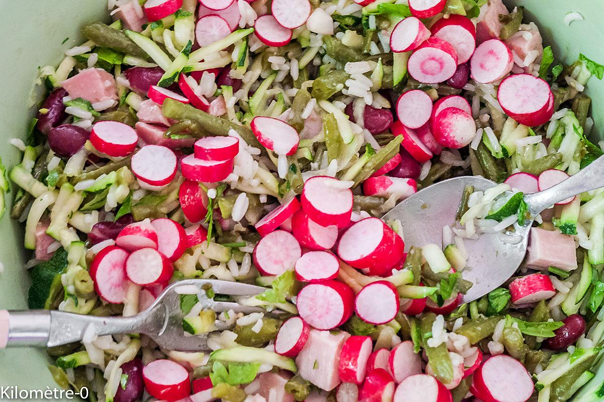 recette Salade de haricots, jambon, courgettes, radis et salicornes