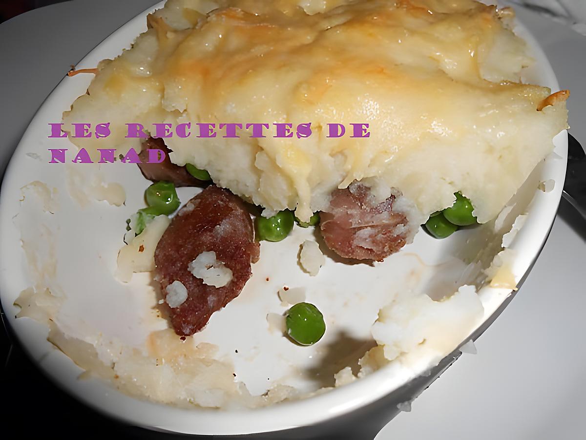 recette Parmentier chipolata, petit pois