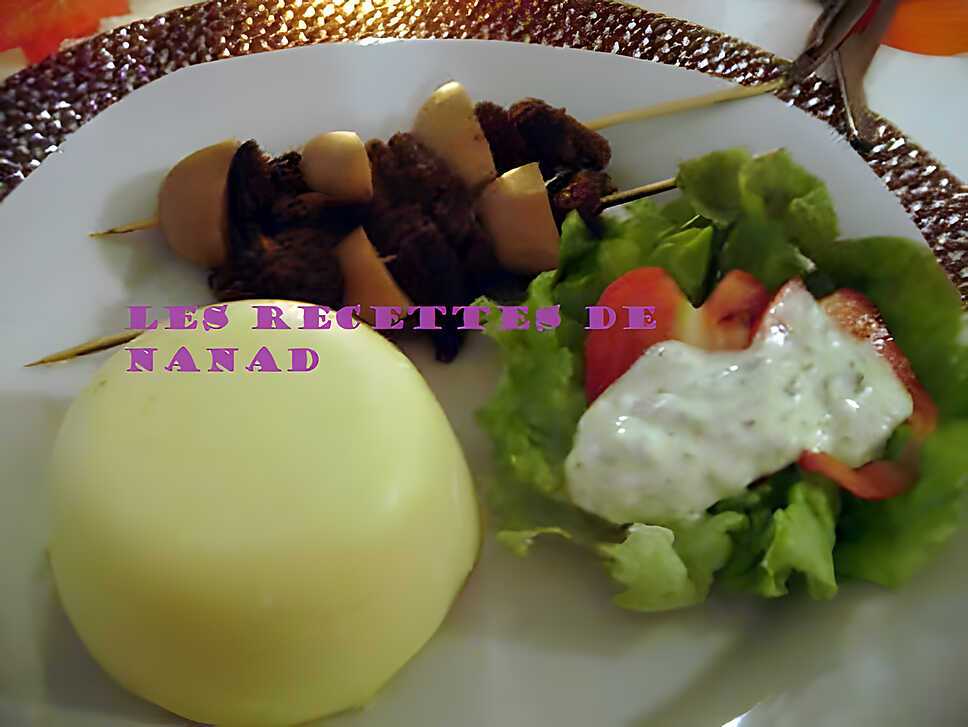 recette Polenta au fromage et brochettes de boeuf sauce tartare maison