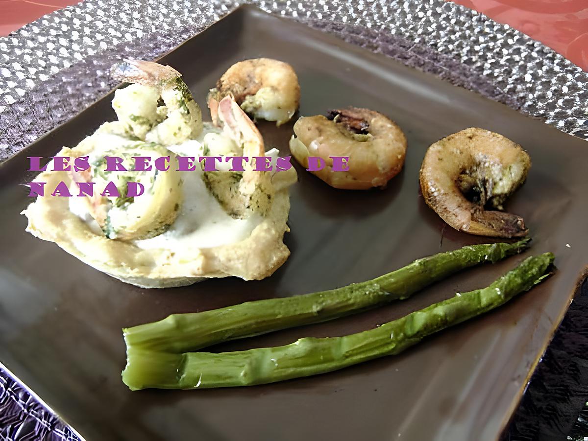 recette Crevettes deux saveurs, sauce champignon dans son bol croustillant