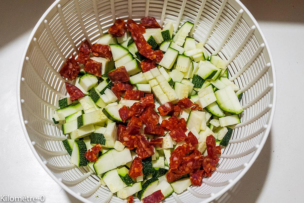 recette Coulemelles poêlées aux courgettes, chorizo et fêta