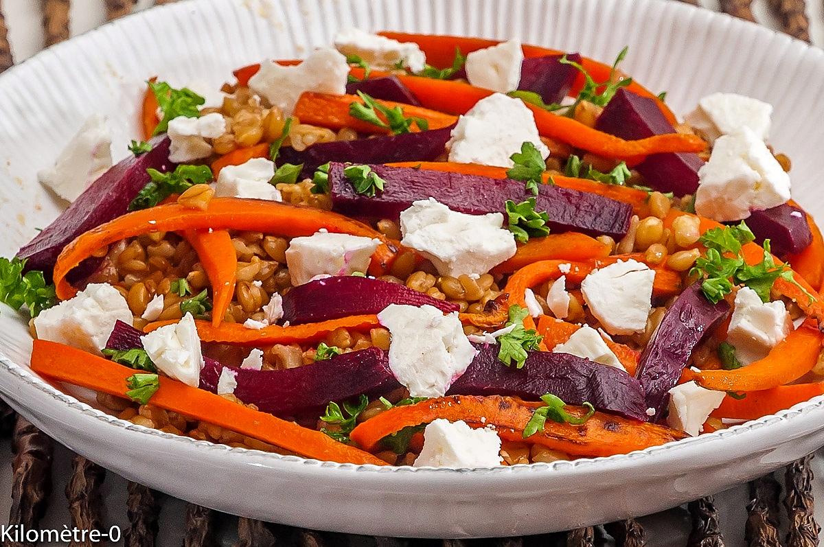 recette Salade de petit épeautre aux carottes, betterave et fêta