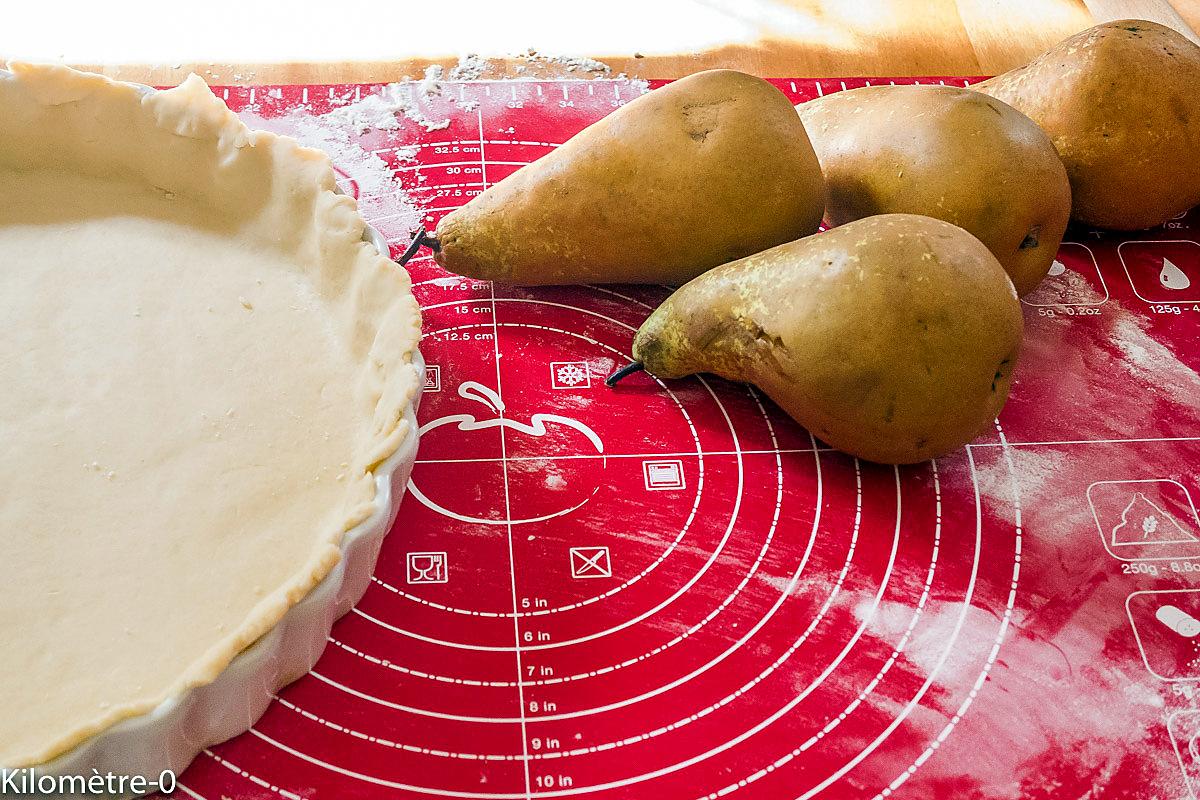 recette Tarte aux poires, châtaignes, chocolat et amandes