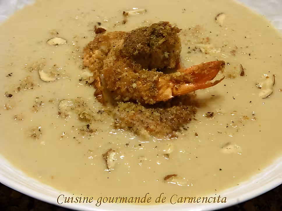recette Velouté de topinambours châtaignes et gambas panées