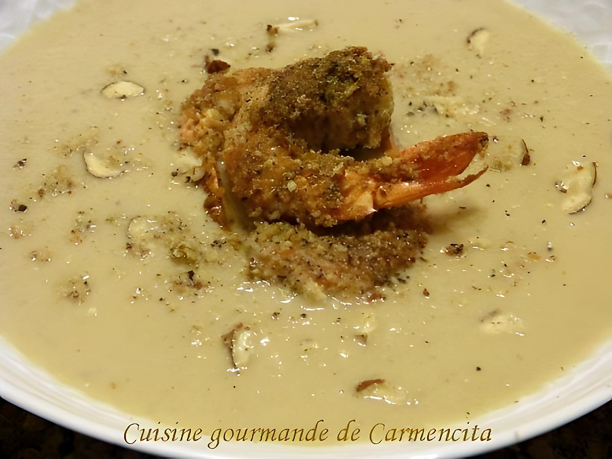 recette Velouté de topinambours châtaignes et gambas panées