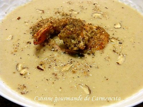 recette Velouté de topinambours châtaignes et gambas panées