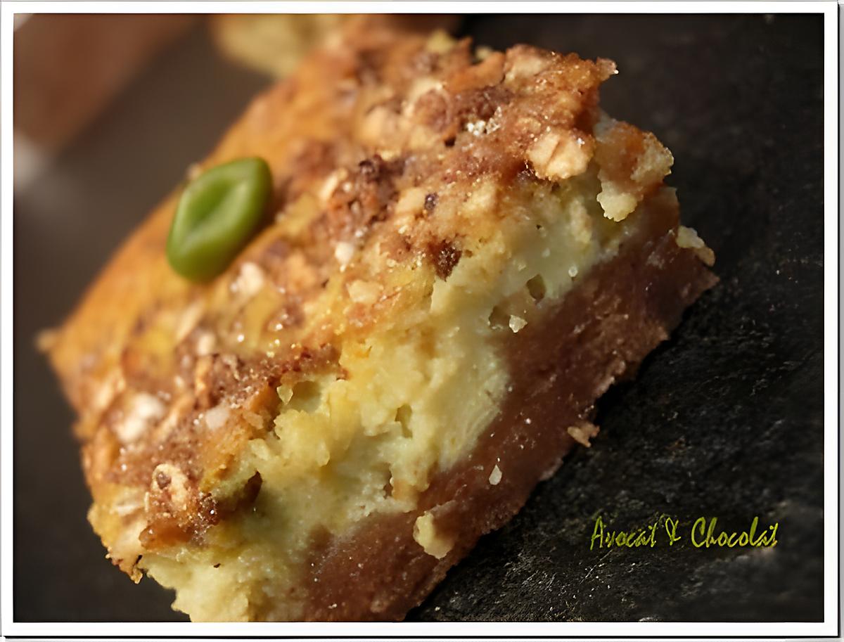 recette ** Divin ce cheesecake ricotta pistache & son pralin croustillant aux flocons d'avoine**
