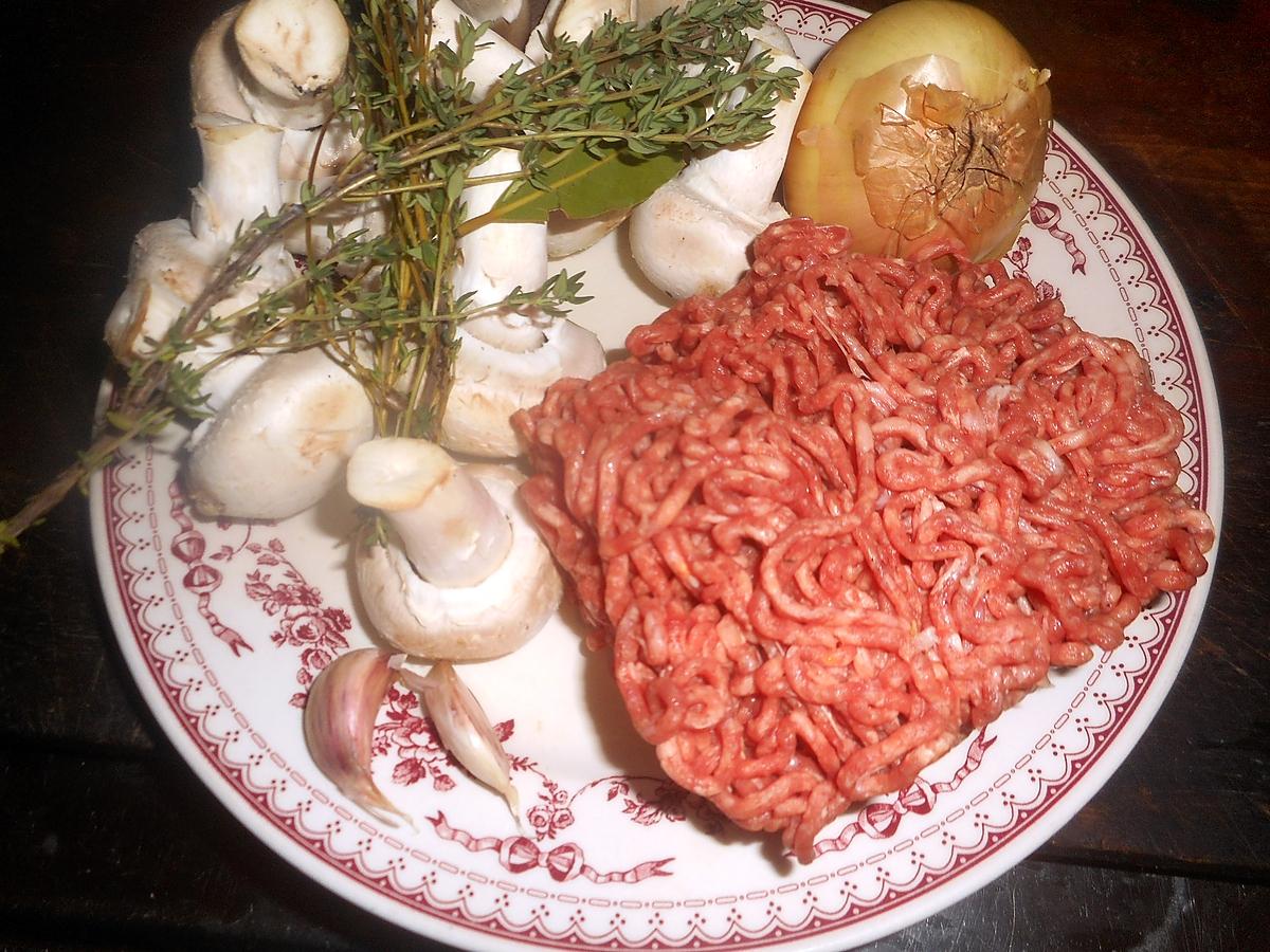 recette Gratin de penne sauce tomate à la viande et champignons