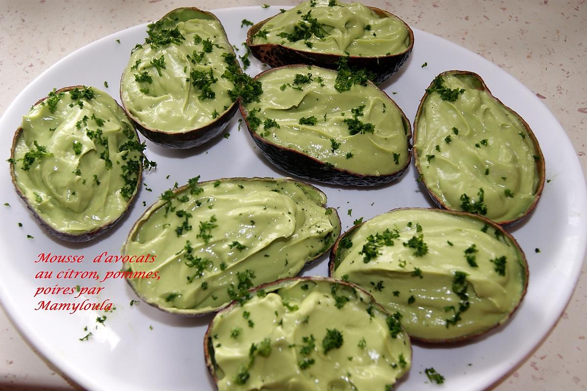 recette Mousse d'avocats au citron, pommes et poires.