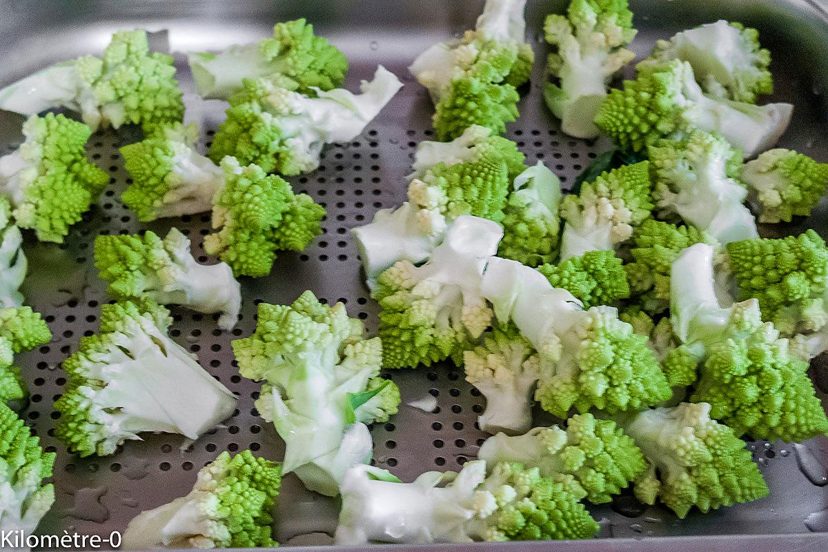 recette Salade de chou romanesco, poulet, oeuf et radis