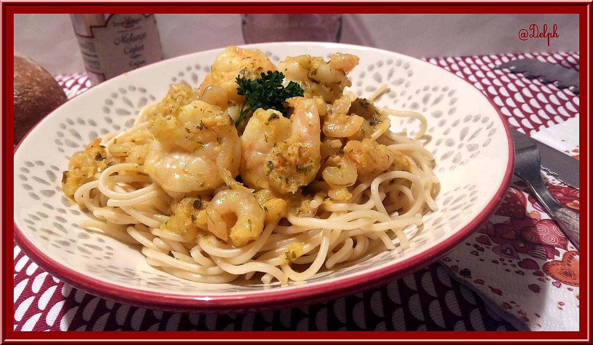 recette Spaghetti aux Crevettes, sauce crémeuse aux épices Cajun