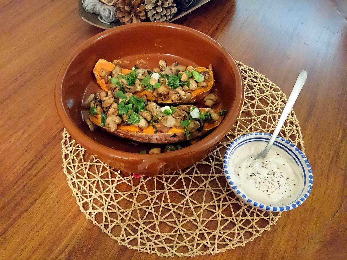 recette Patate douce rôtie aux champignons