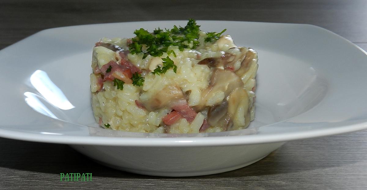 recette Risotto aux poulet-lardons-champignons légèrement crémé