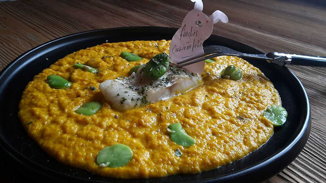 Cabillaud sur purée de carottes au cumin et curcuma