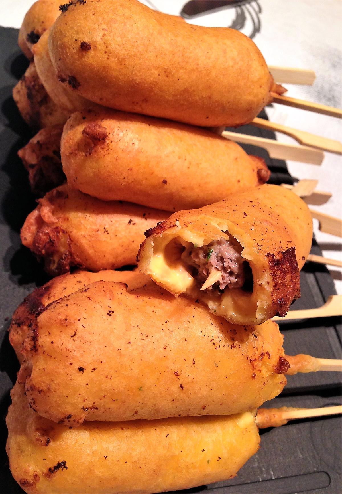 recette Corn-dog beef  "beignet de boeuf haché à la farine de maïs "