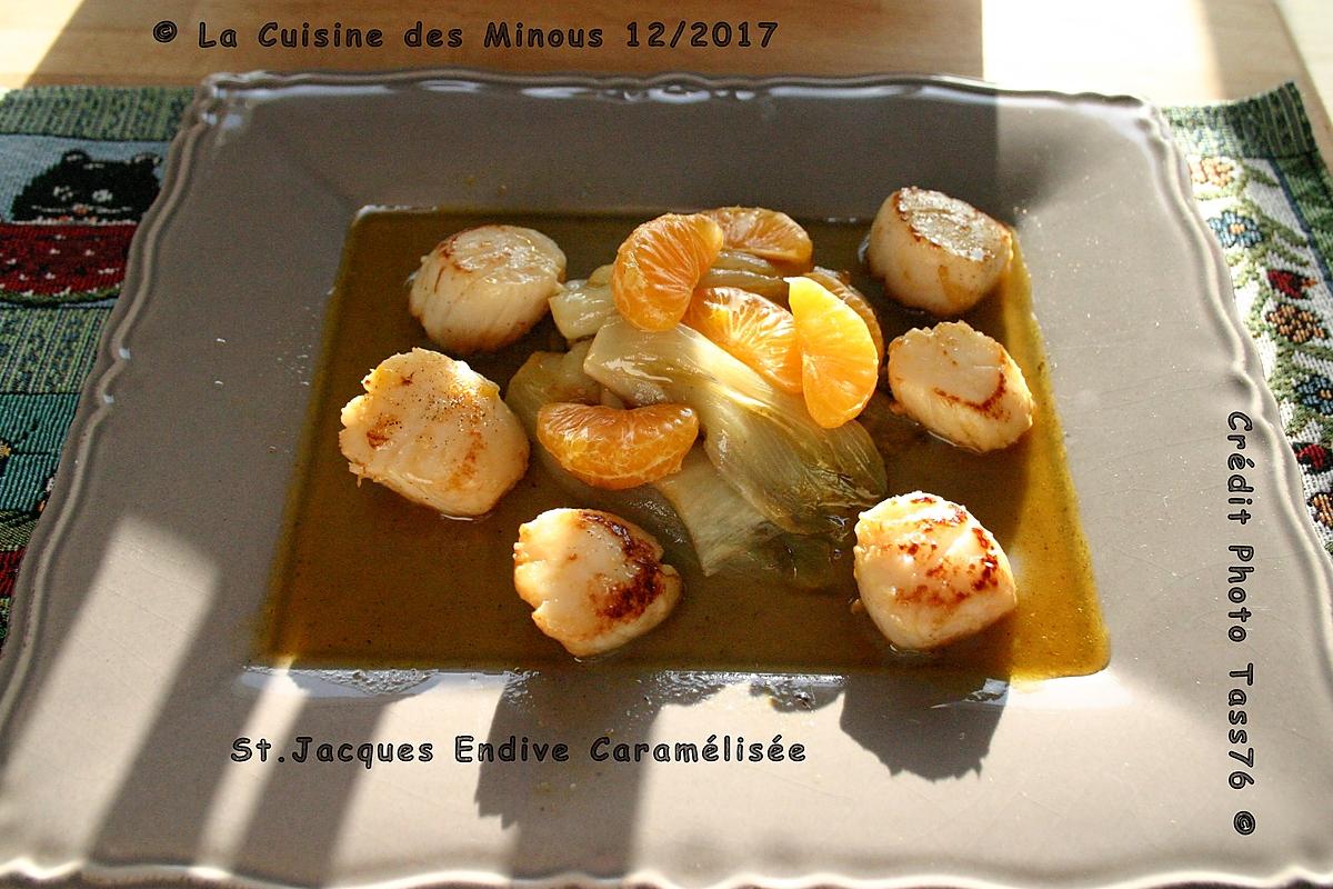 recette Noix de St. Jacques Endives Caramélisées au jus de Clémentine