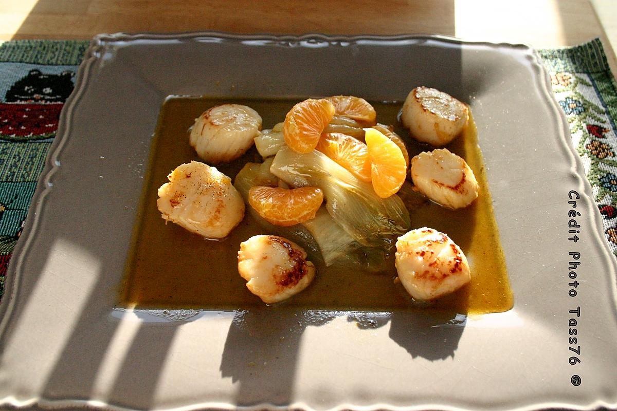 recette Noix de St. Jacques Endives Caramélisées au jus de Clémentine