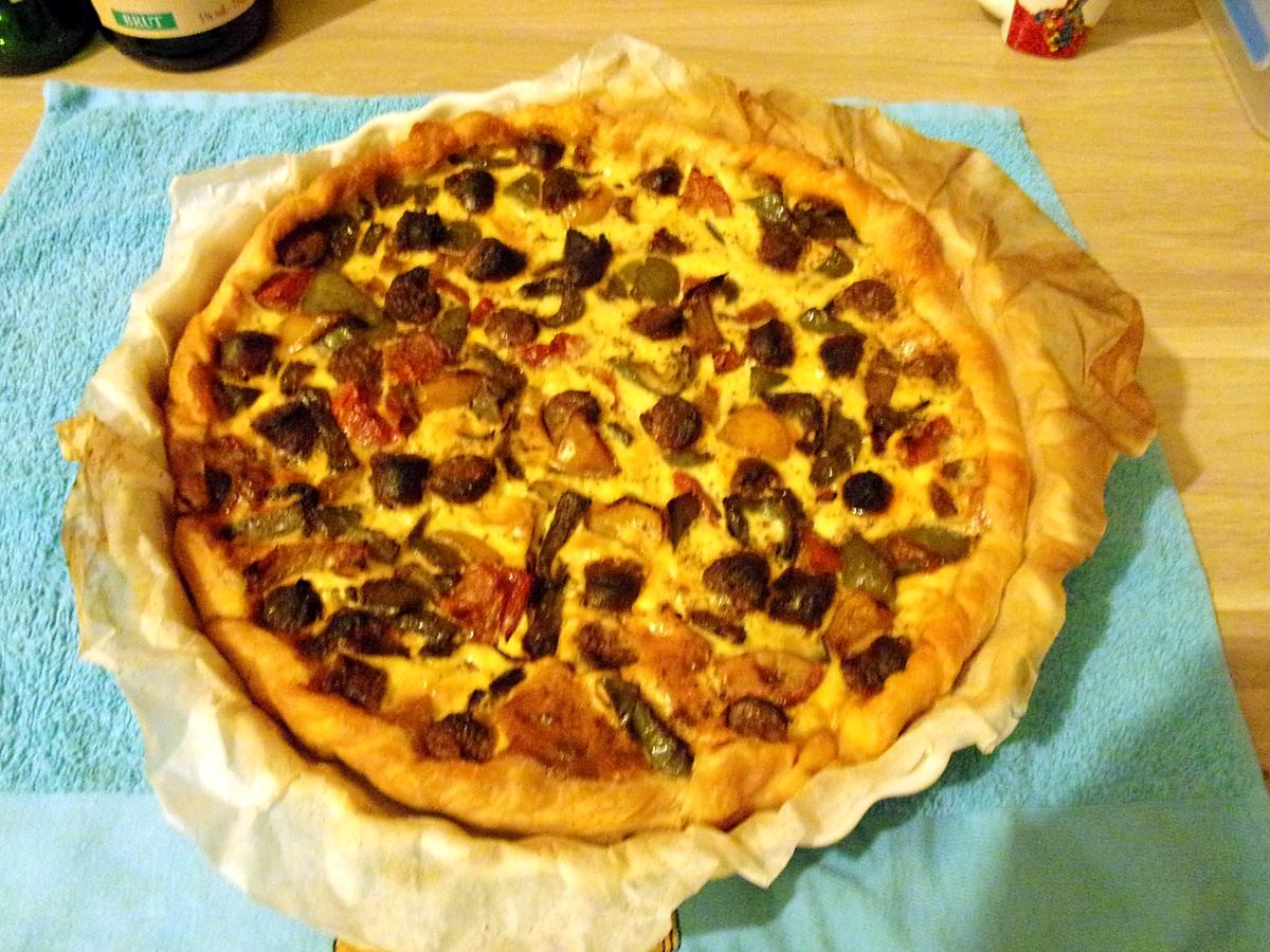 recette QUICHE MERGUEZ  POIVRONS GRILLES