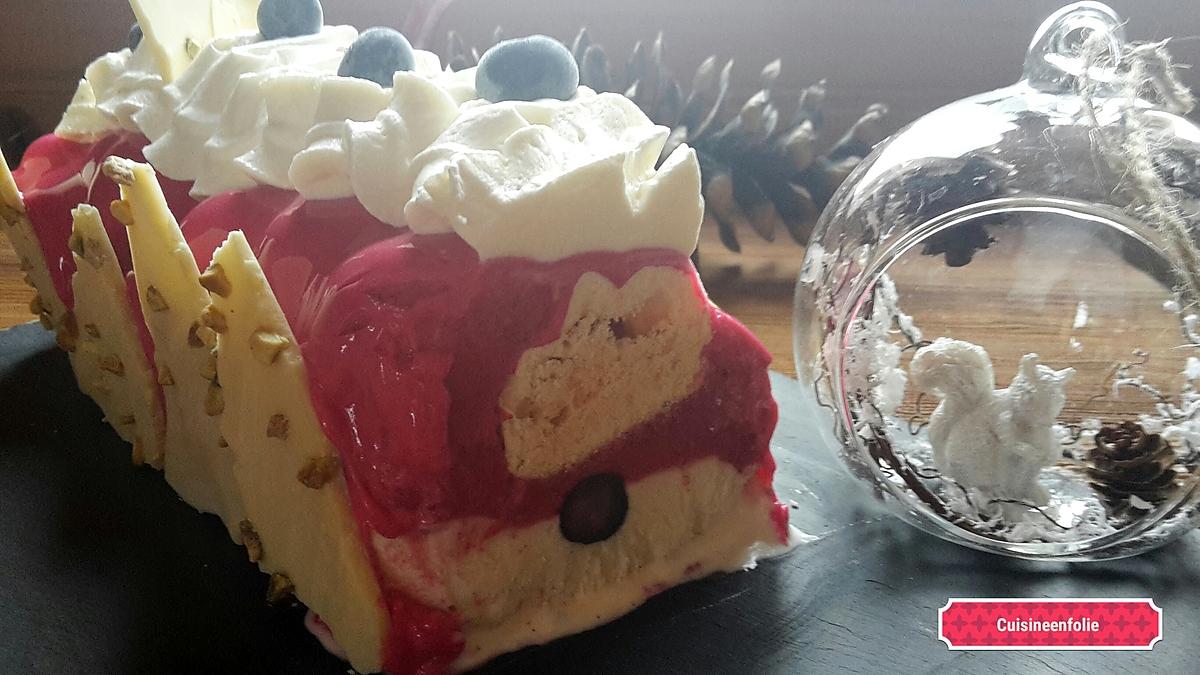 recette Bûche glacée vanille, framboise meringue sans sorbetière