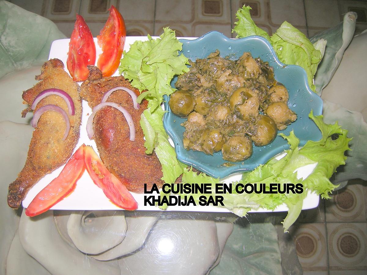 recette Cuisses de poulet panées/choux de BRUXELLES sautés